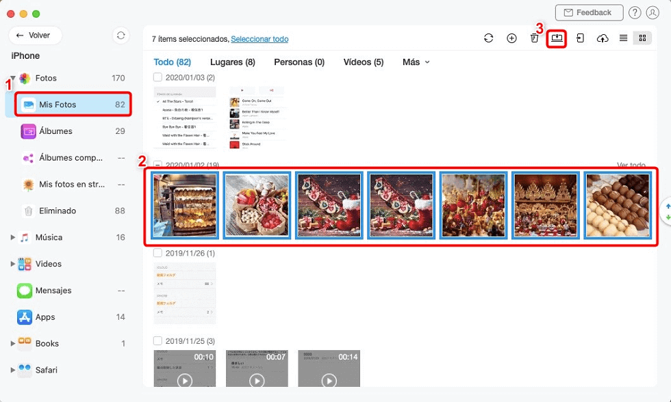 Cómo pasar fotos de iPhone a Mac sin iTunes - paso 2 Cómo pasar fotos de iPhone a Mac sin iTunes - paso 2