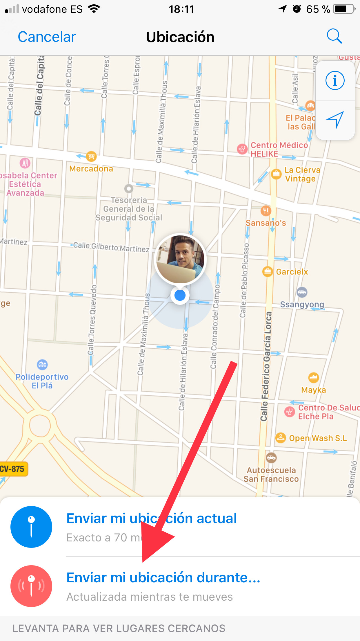 Ubicación en tiempo real ubicación en Telegram