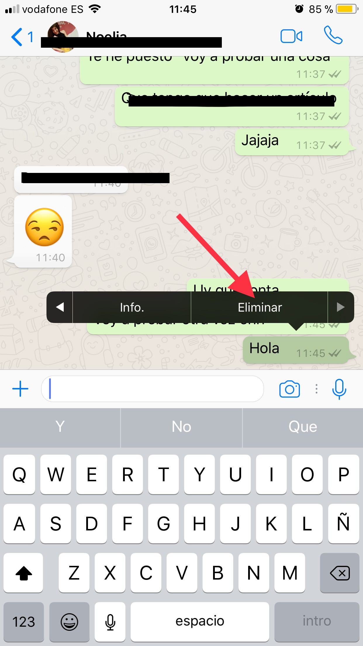 Eliminar eliminar mensajes en WhatsApp 1