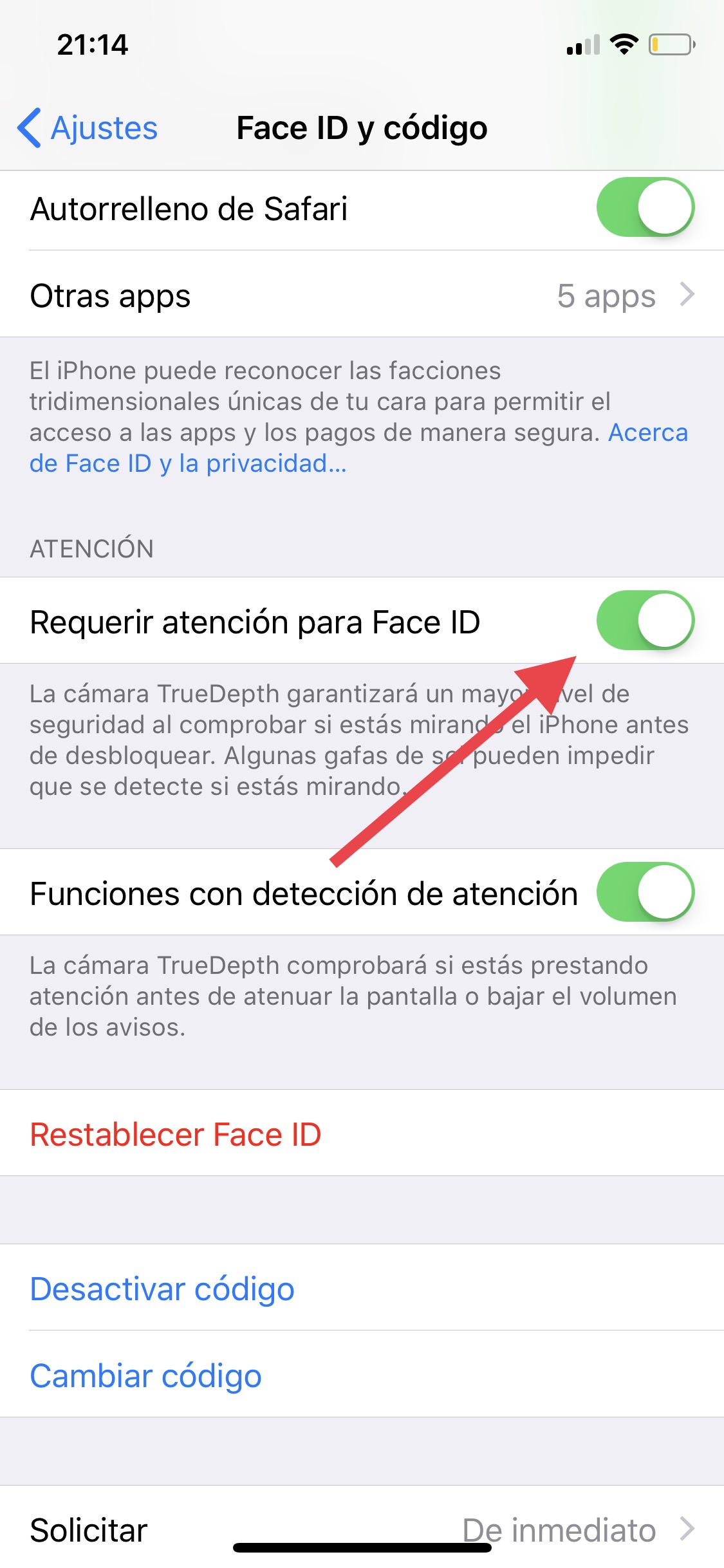 Requerir atención configurar el Face ID 1