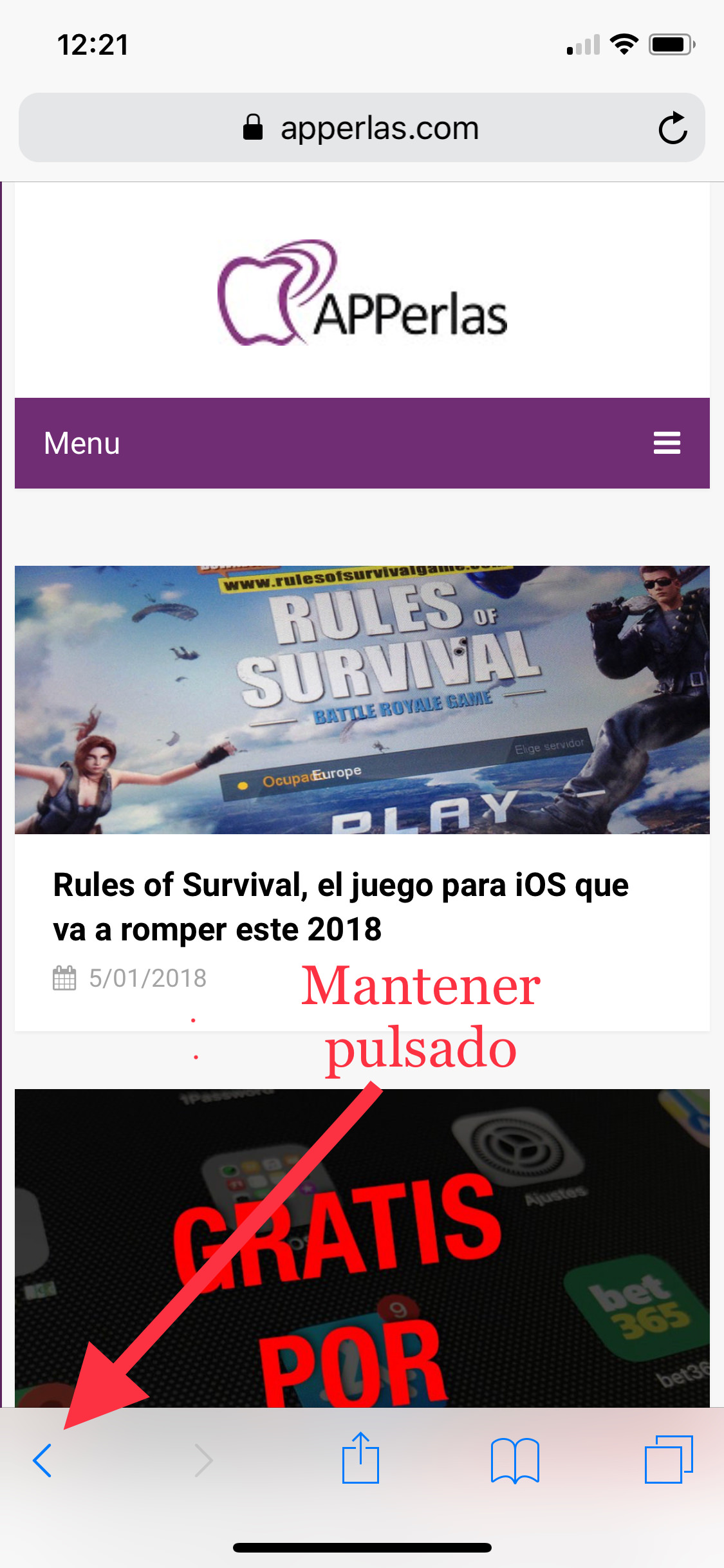 retroceder Safari en iPhone 1
