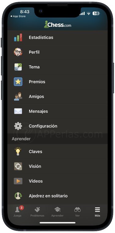 Menú de opciones de la app de ajedrez Menú de opciones de la app de ajedrez