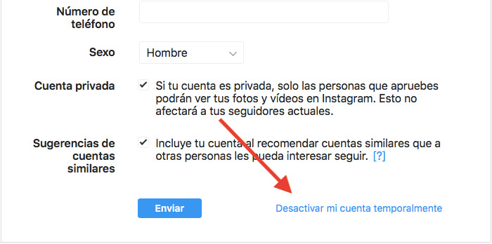 Desactivar cuenta de Instagram 2