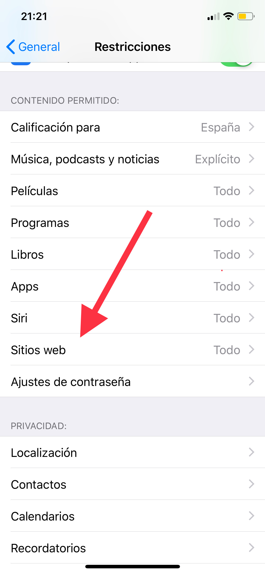 restricciones en Safari 1
