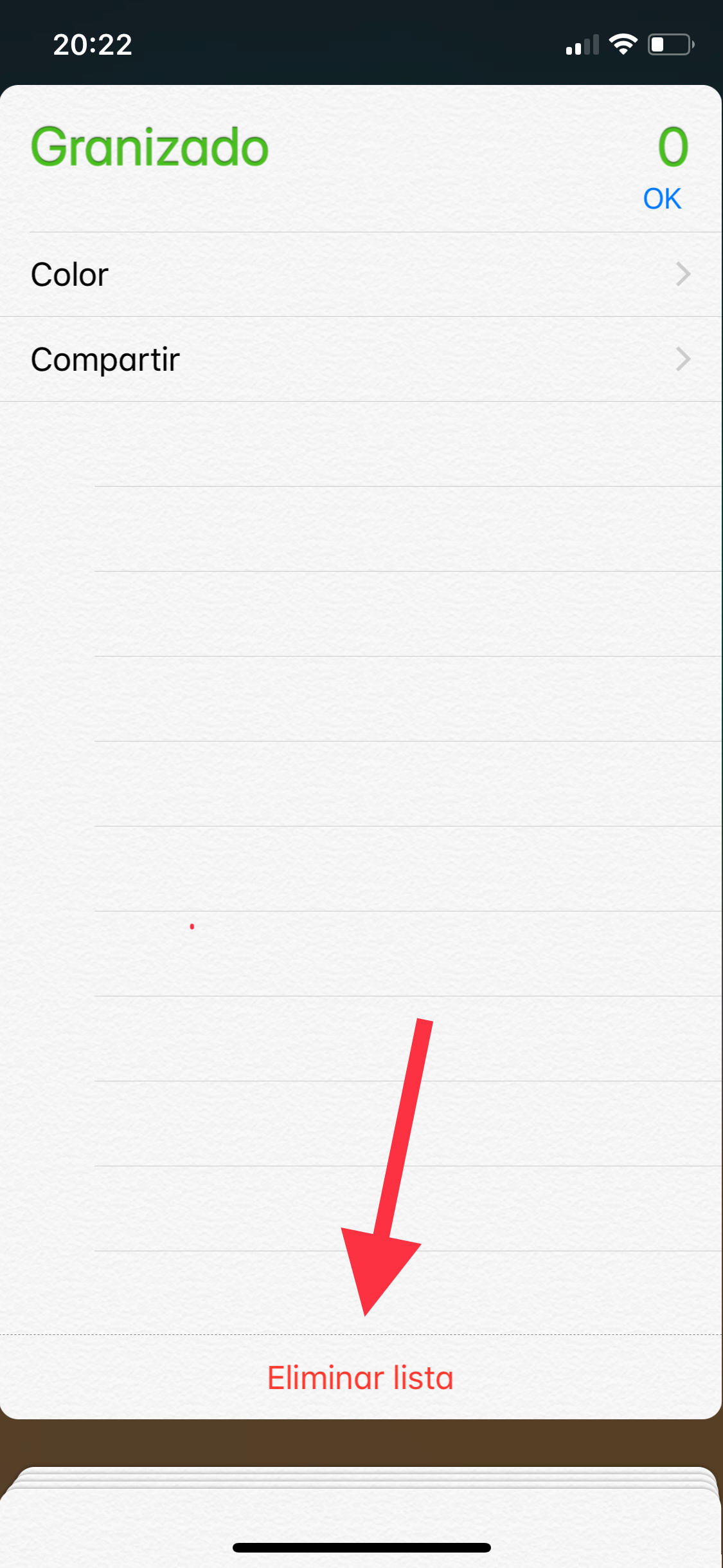 Eliminar lista de recordatorios 2