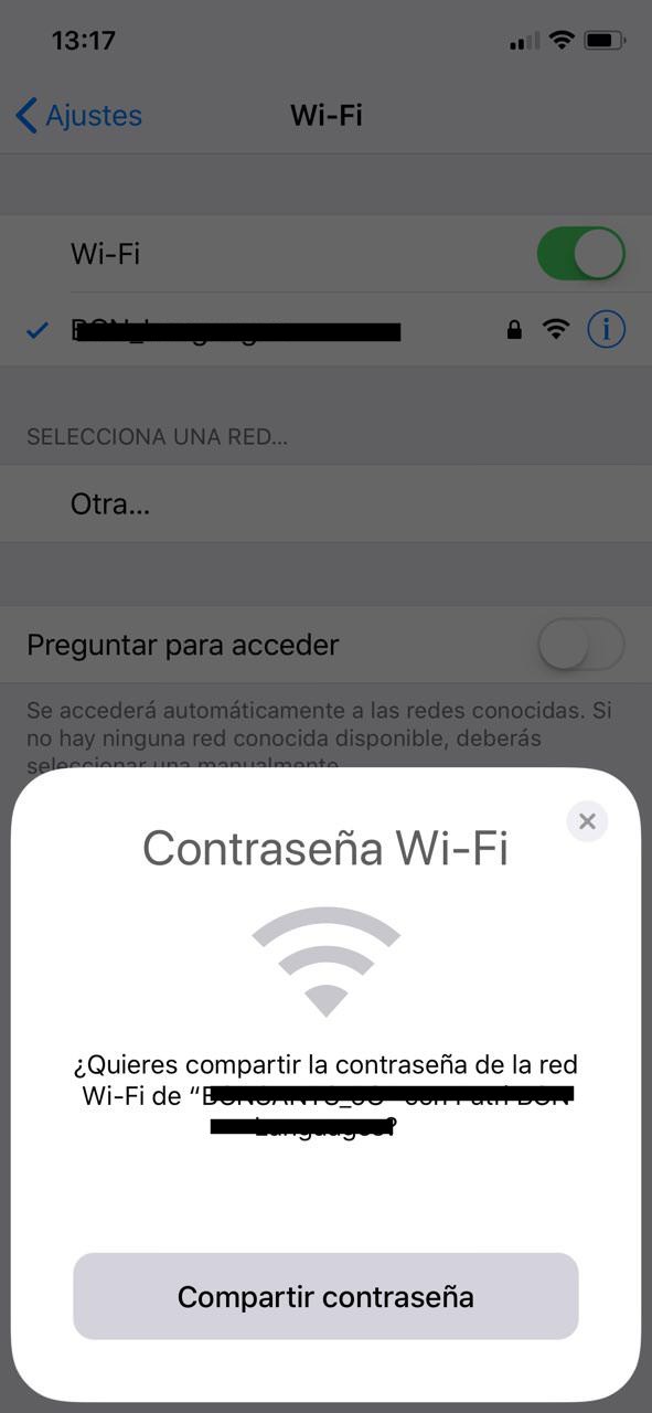 Compartir contraseña wifi iphone