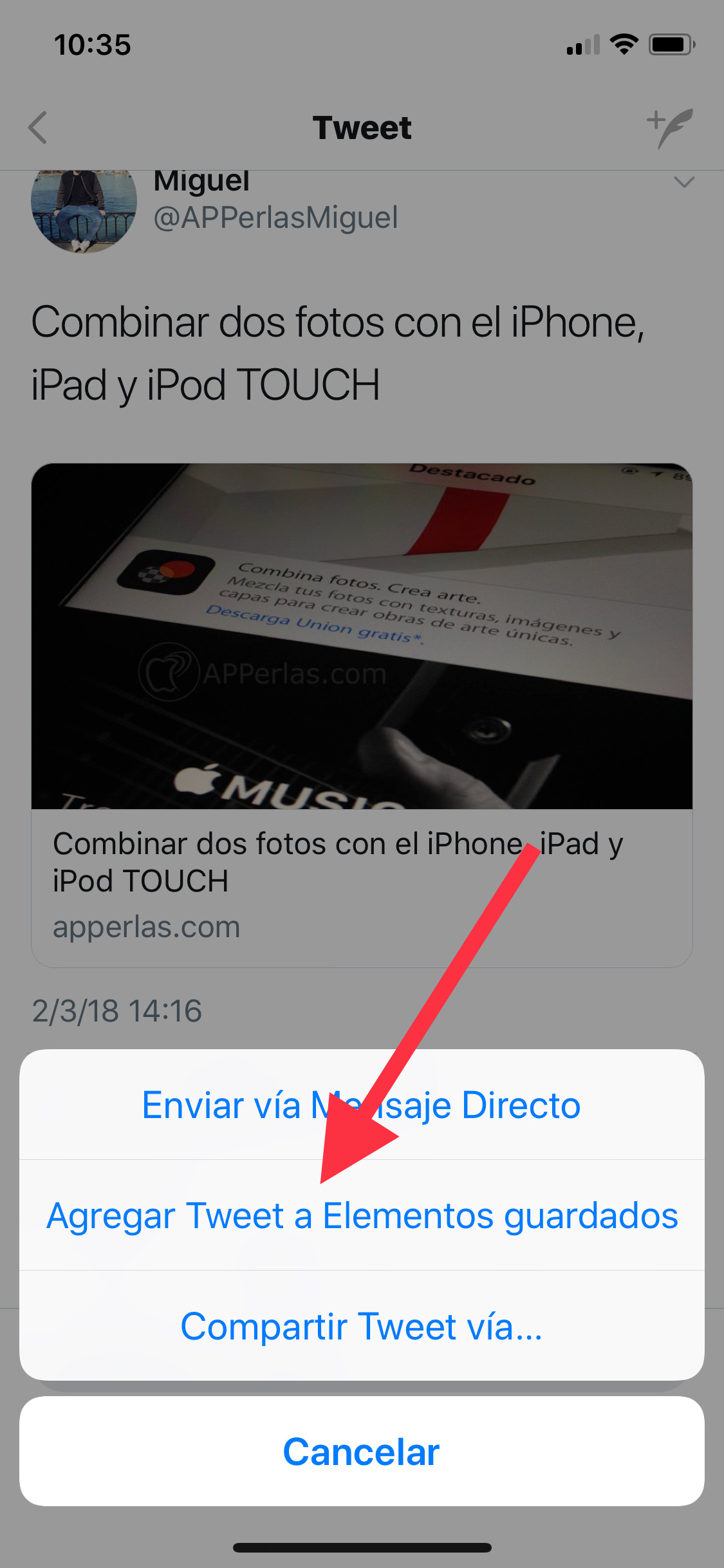 Agregar guardar un tweet 1