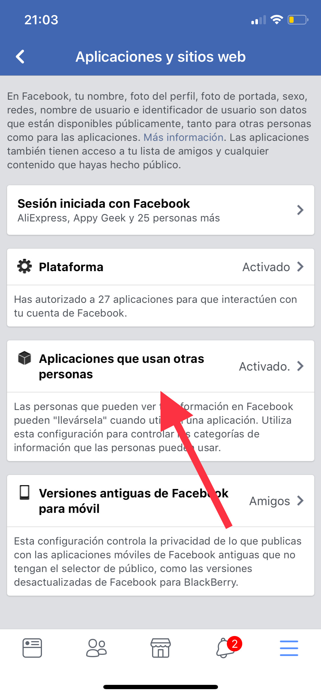 Apps privacidad de tu cuenta de Facebook 5