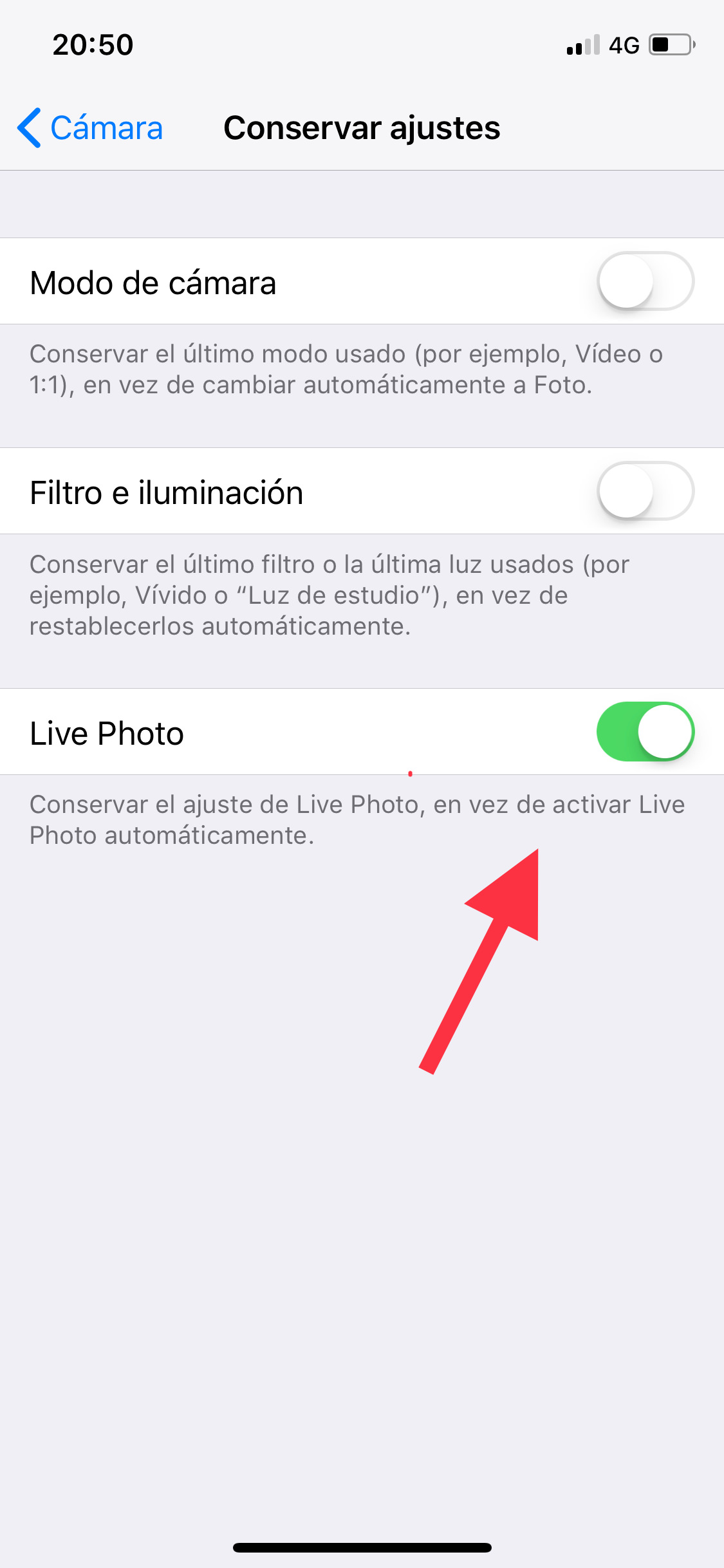 Activar app cámara del iPhone 2