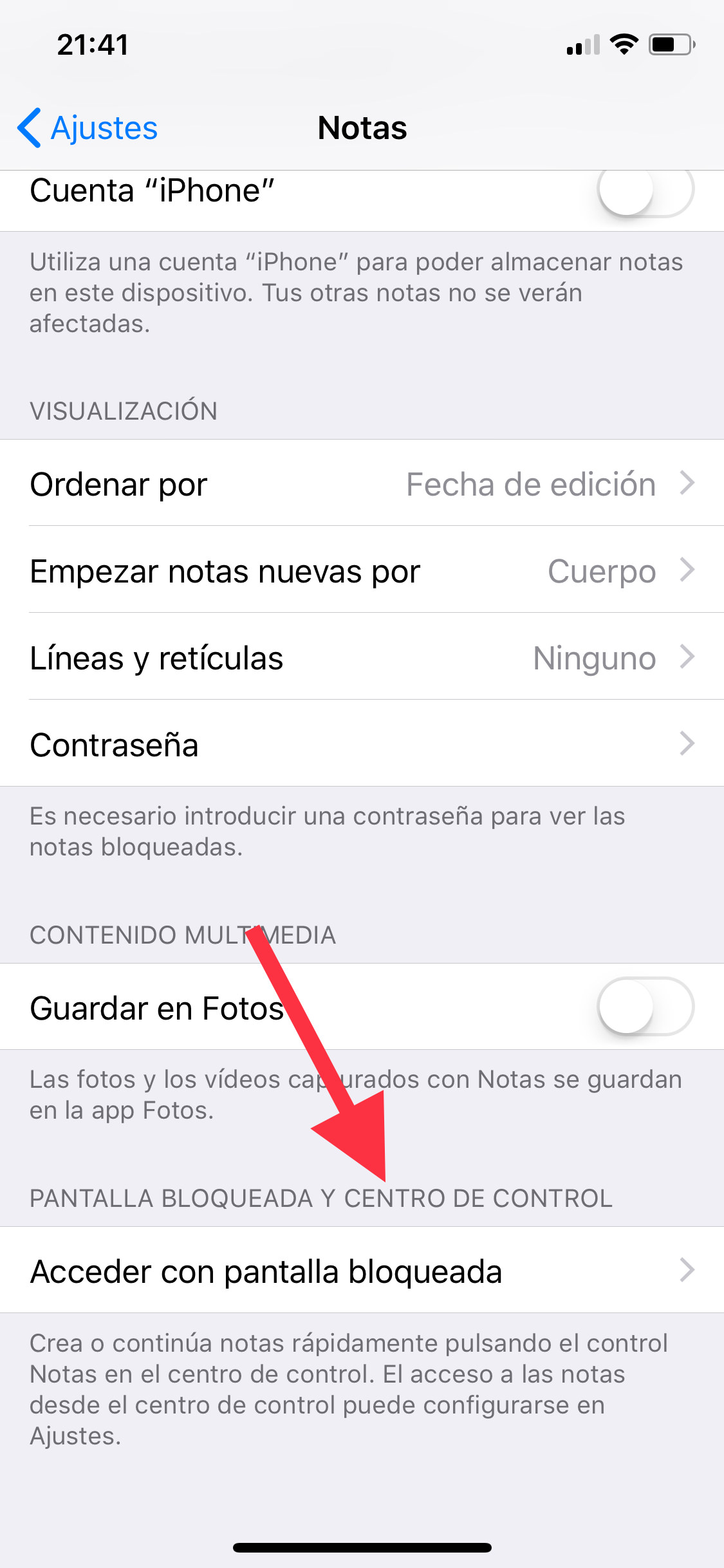 Acceder notas desde la pantalla de bloqueo 1