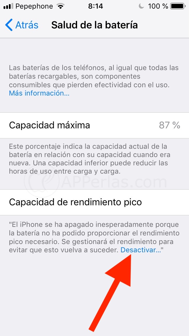 Desactivar función bateria iOS Desactivar función bateria iOS