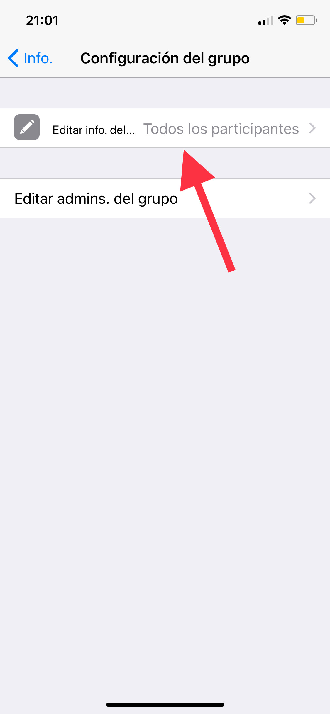 Administrador configuración del grupo de WhatsApp 2