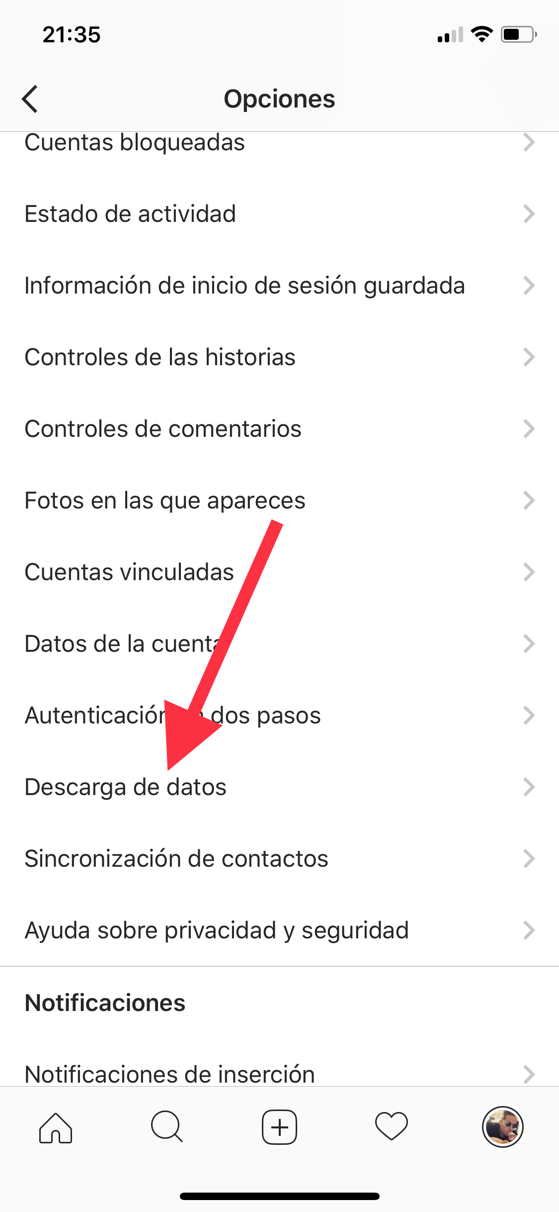 descarga copia de seguridad de Instagram 1