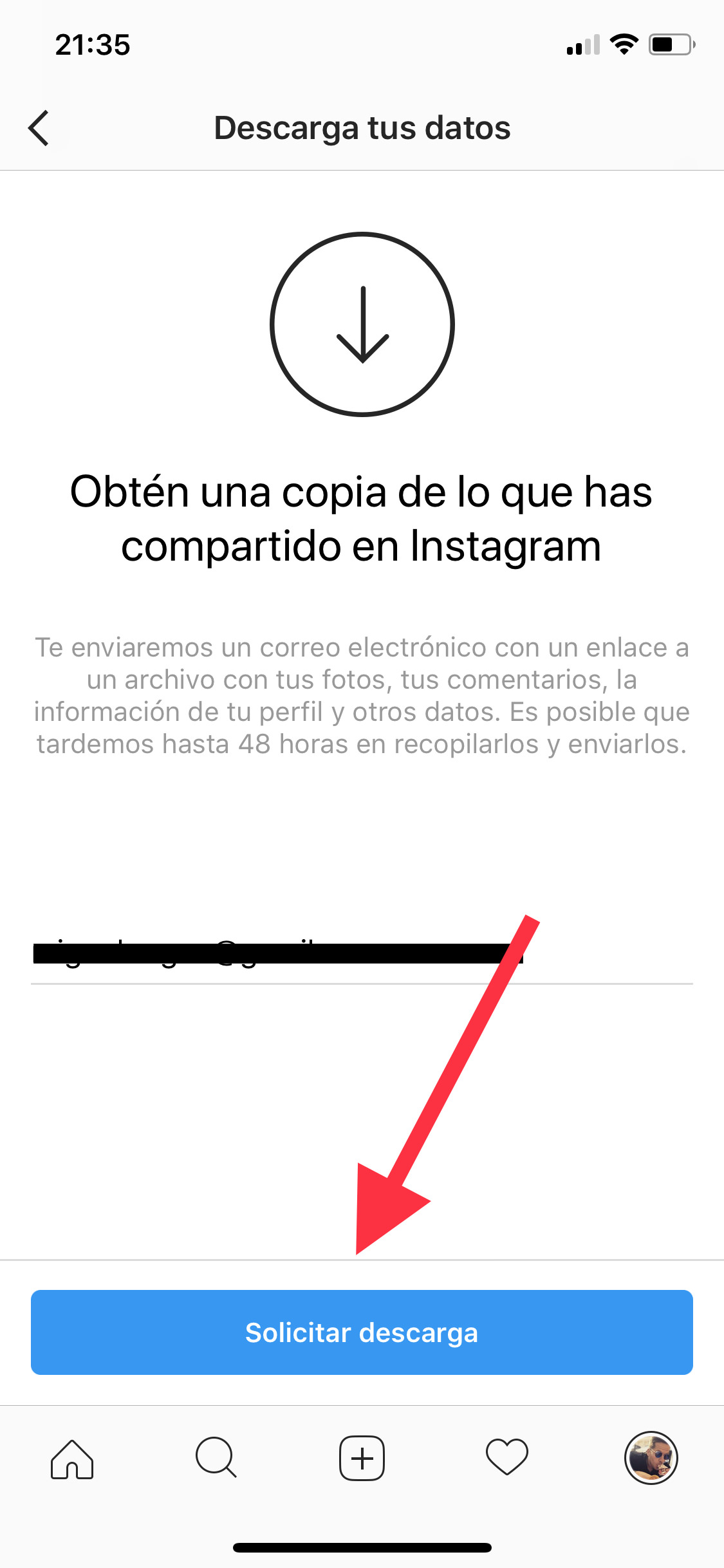 Solicitar copia de seguridad de Instagram 2