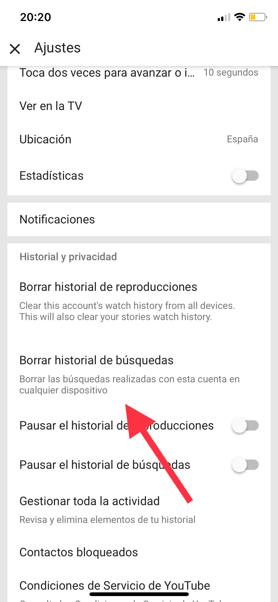 Eliminar el historial de YouTube 1