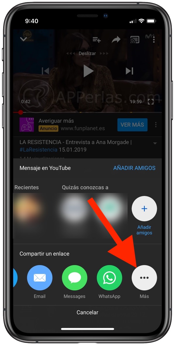 Pulsa en compartir y luego en "Más"