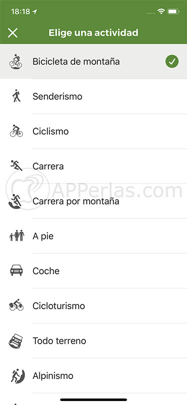 Las diferentes actividades que podemos seleccionar Las diferentes actividades que podemos seleccionar
