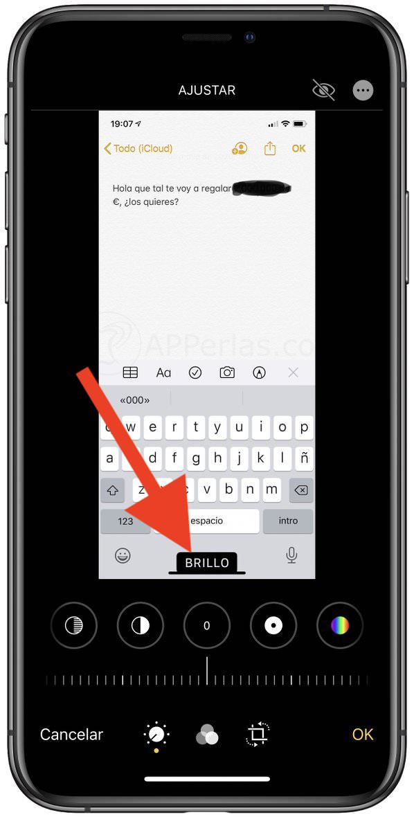 Opción BRILLO en el editor fotográfico de iOS Opción BRILLO en el editor fotográfico de iOS