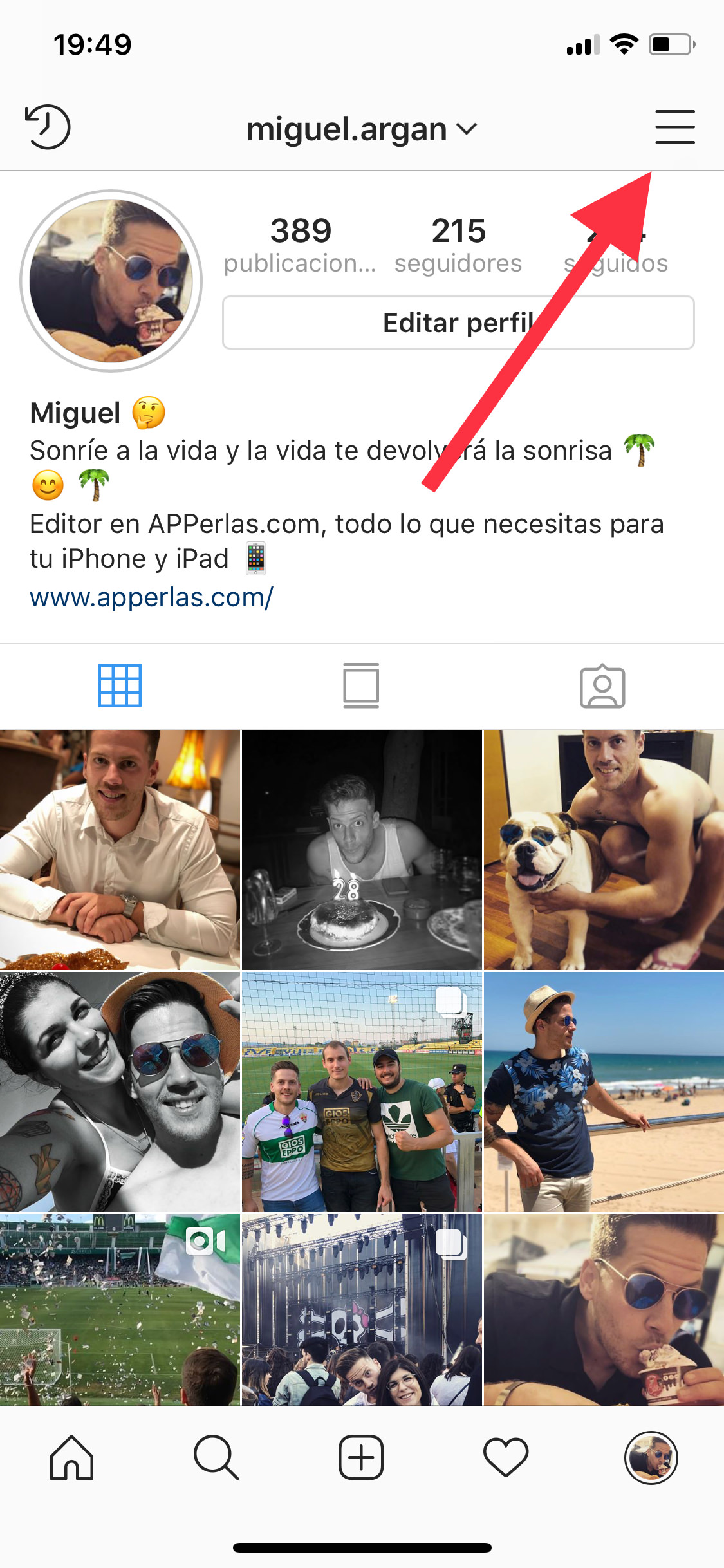 menú botón ajustes en Instagram 1