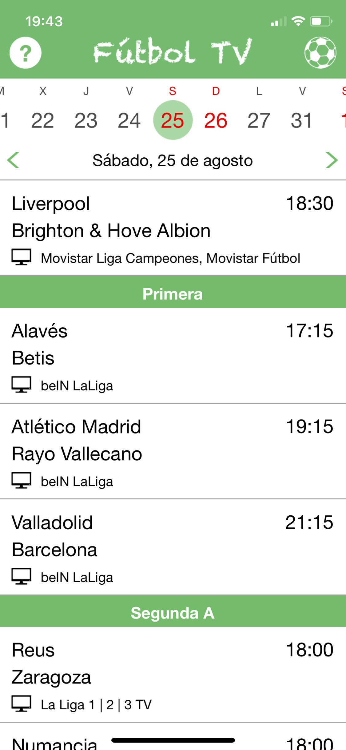 Partidos ver el fútbol 1