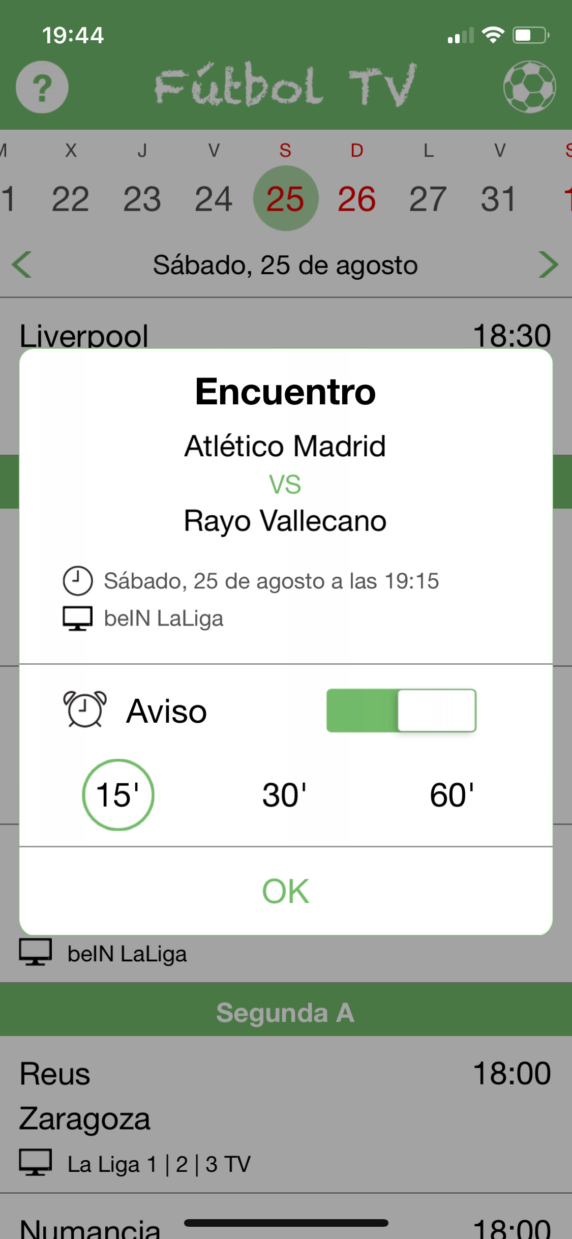 Aviso ver el fútbol 2