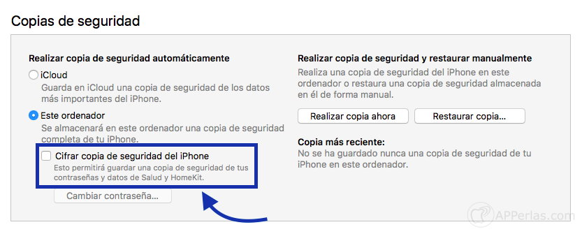 guardar contraseñas de iOS copia de seguridad encriptada guardar contraseñas de iOS copia de seguridad encriptada