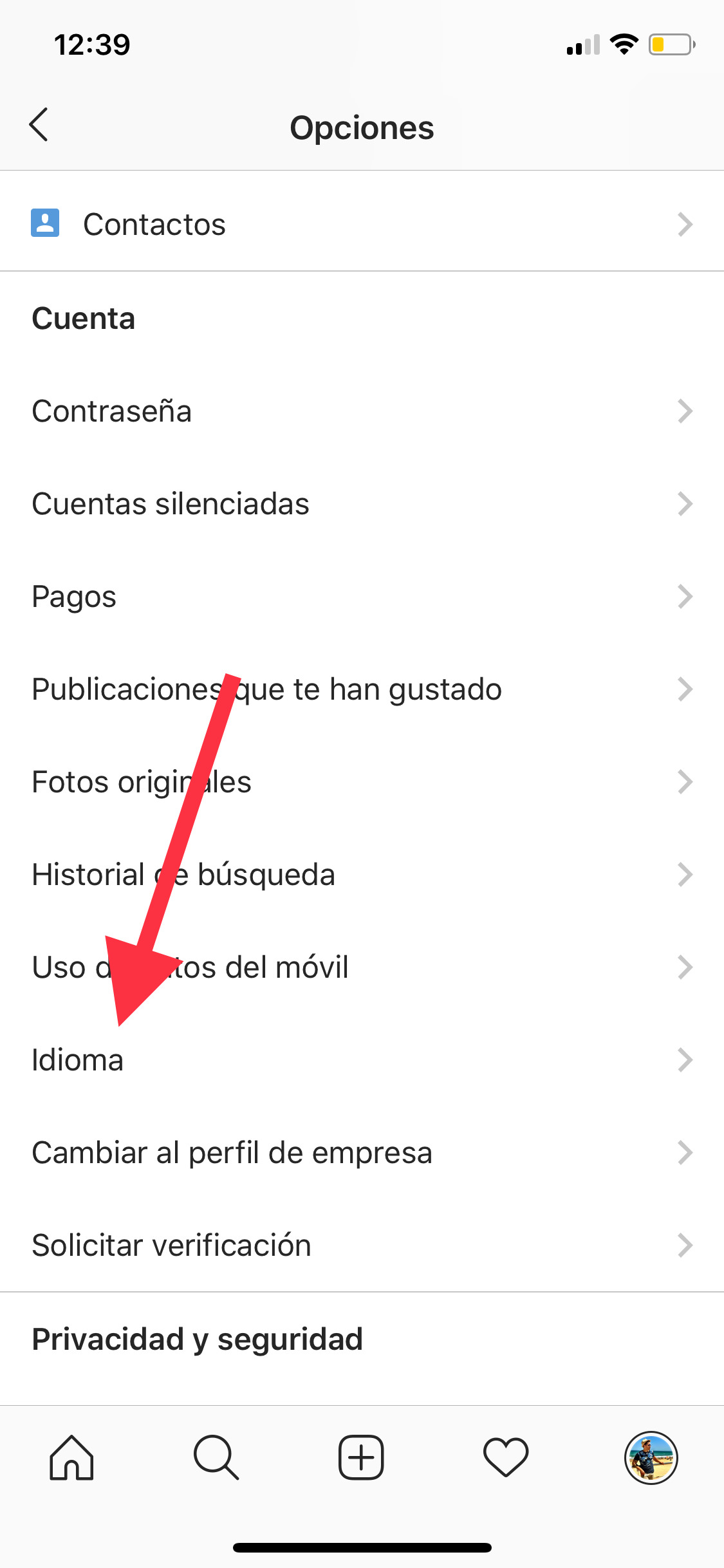 Idioma idioma de Instagram 1