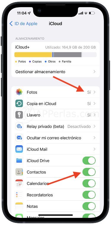 Activar fototeca de iCloud y contactos en iCloud Activar fototeca de iCloud y contactos en iCloud