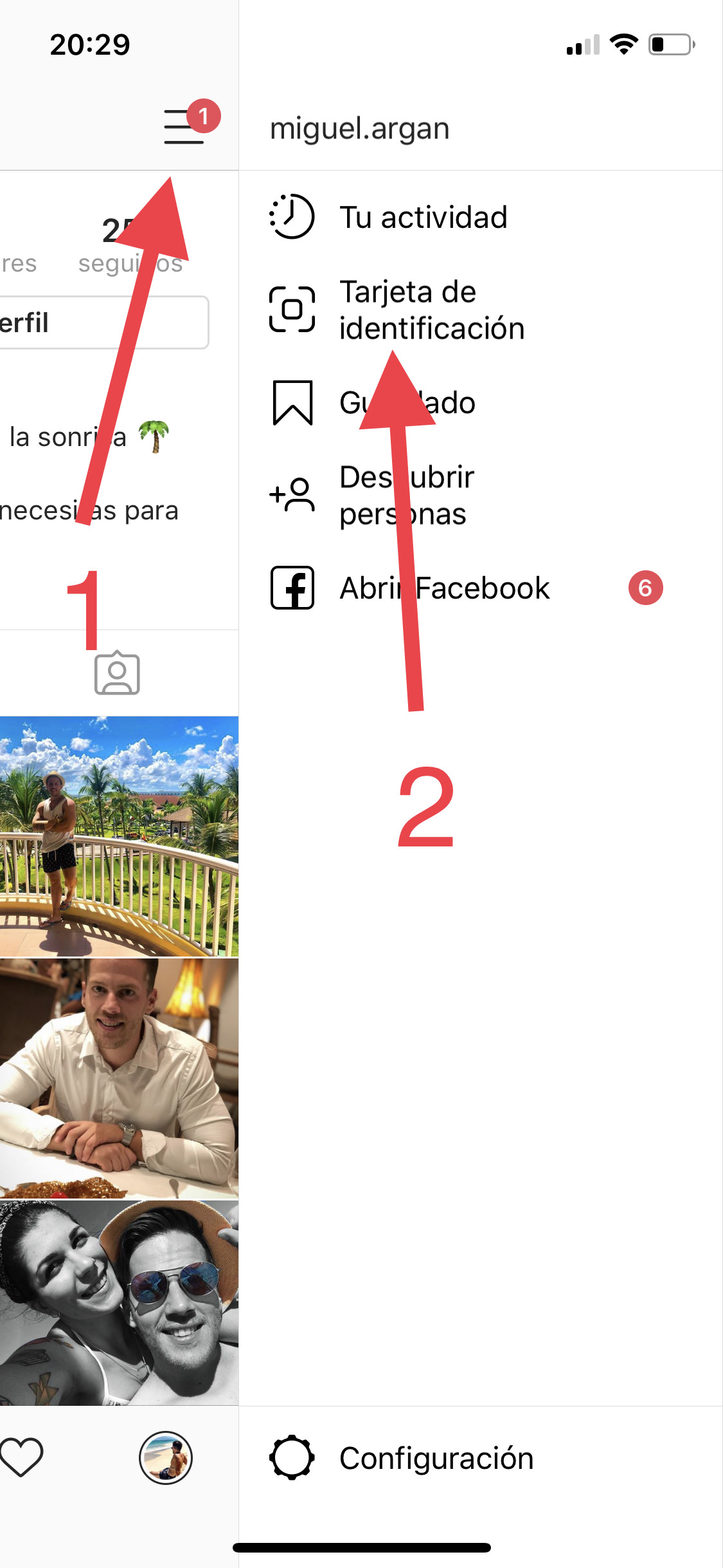 menú tarjetas de identificación de Instagram 1