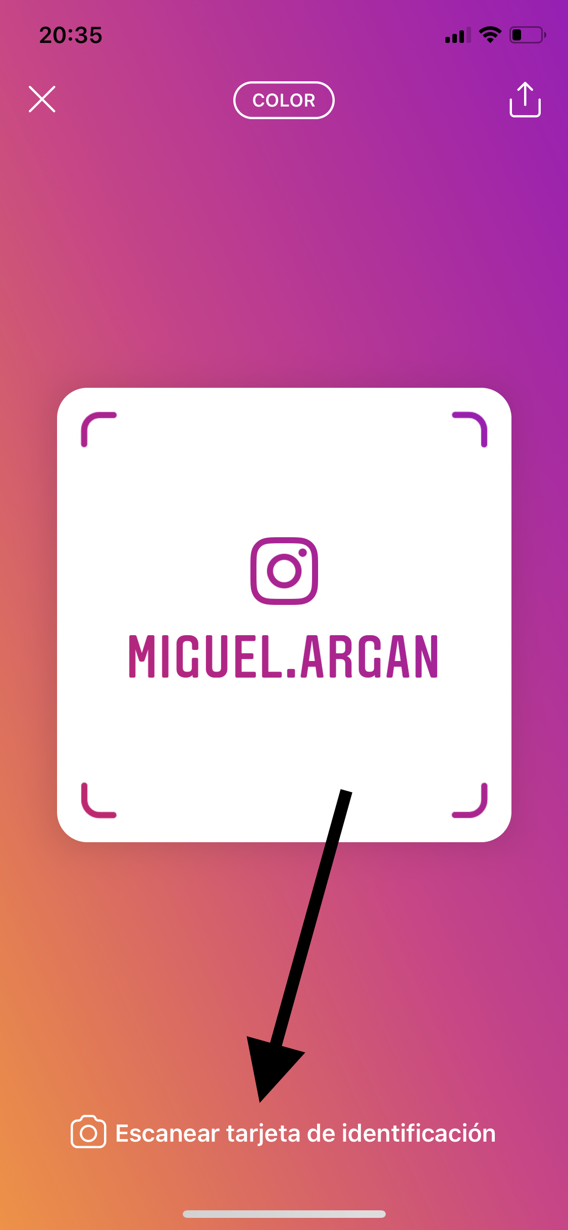 escanear tarjetas de identificación de Instagram 3