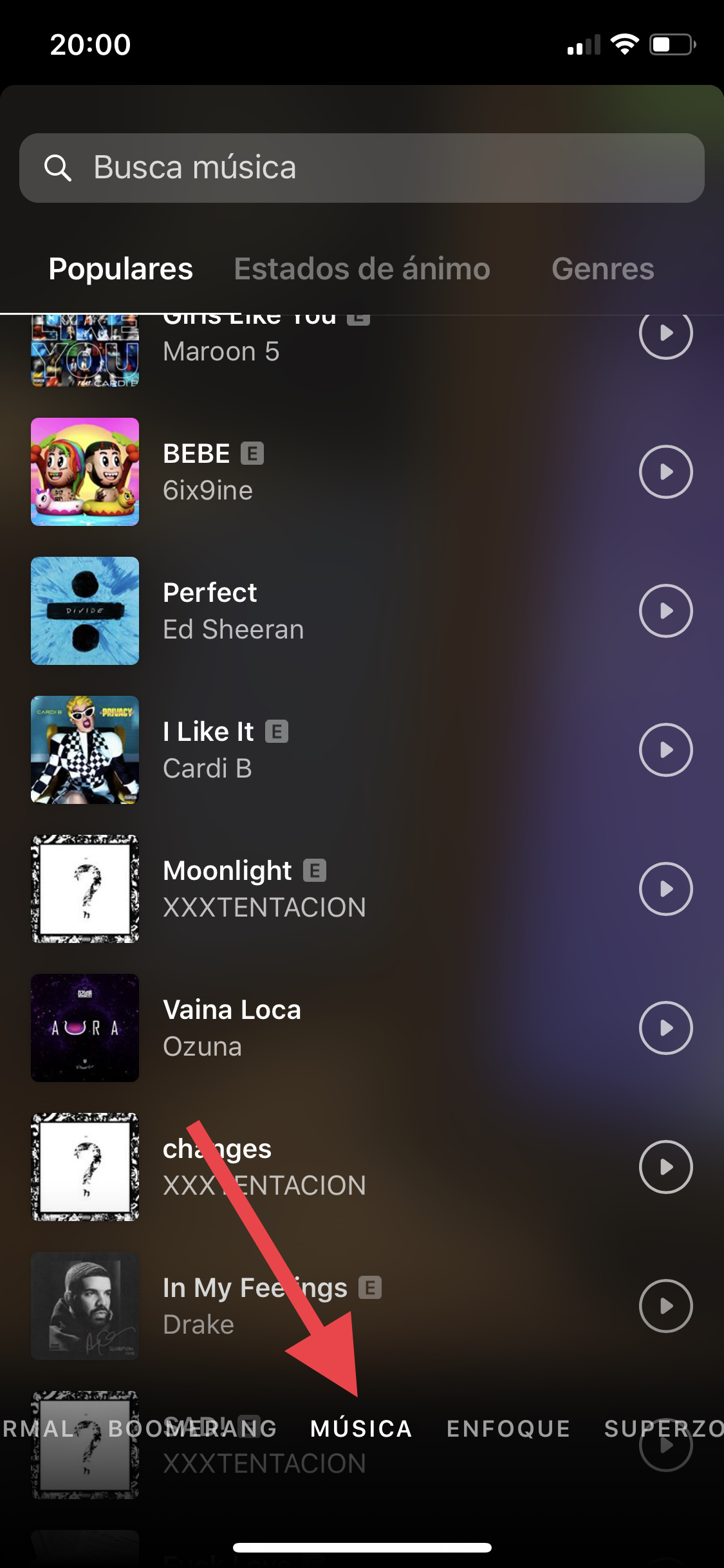 buscar música en Instagram Stories 1