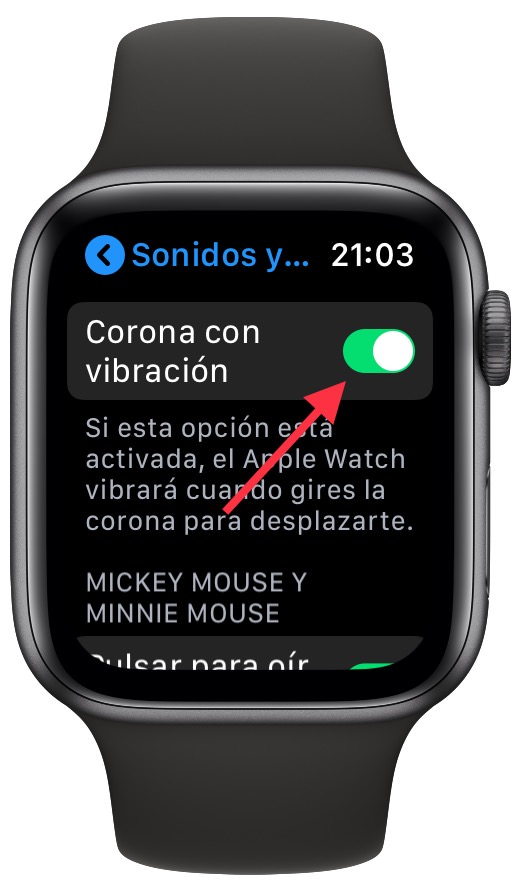 desactivar vibración de la corona digital en el Apple Watch 1