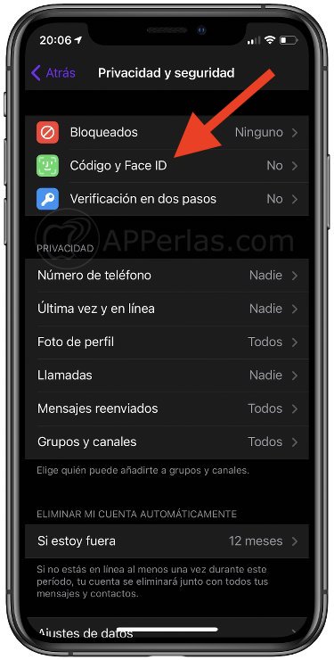 Activar Código y Face ID en Telegram