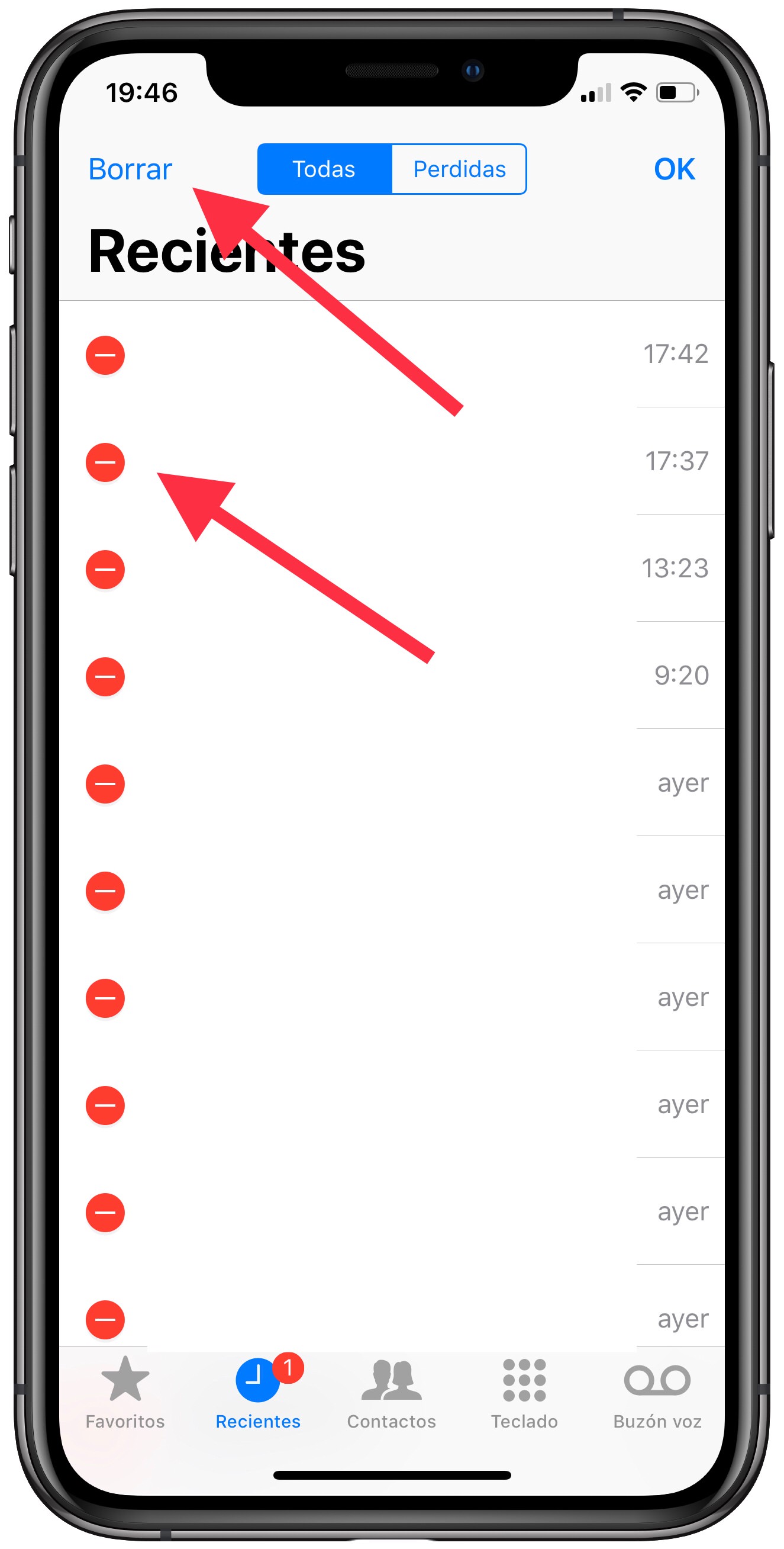 borrar llamadas recientes 2