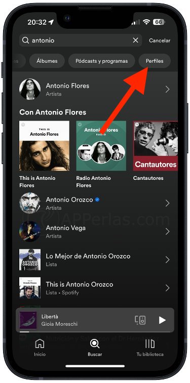 Pestaña perfiles de Spotify Pestaña perfiles de Spotify