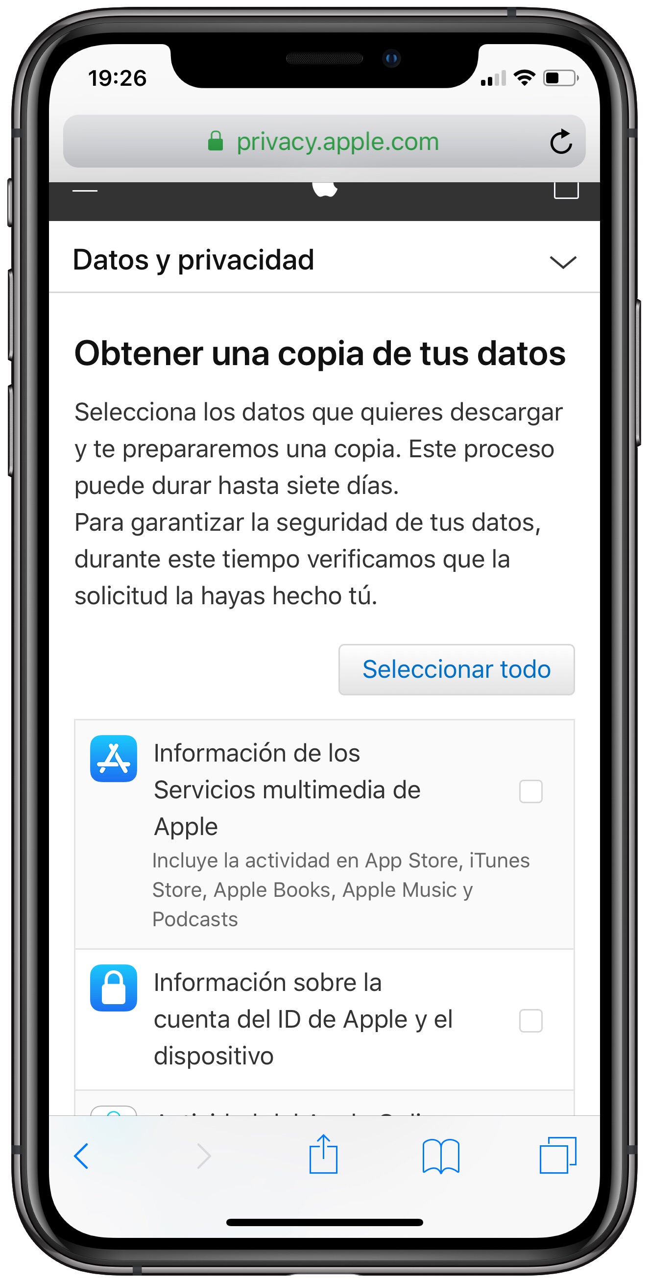 seleccionar datos de Apple 2