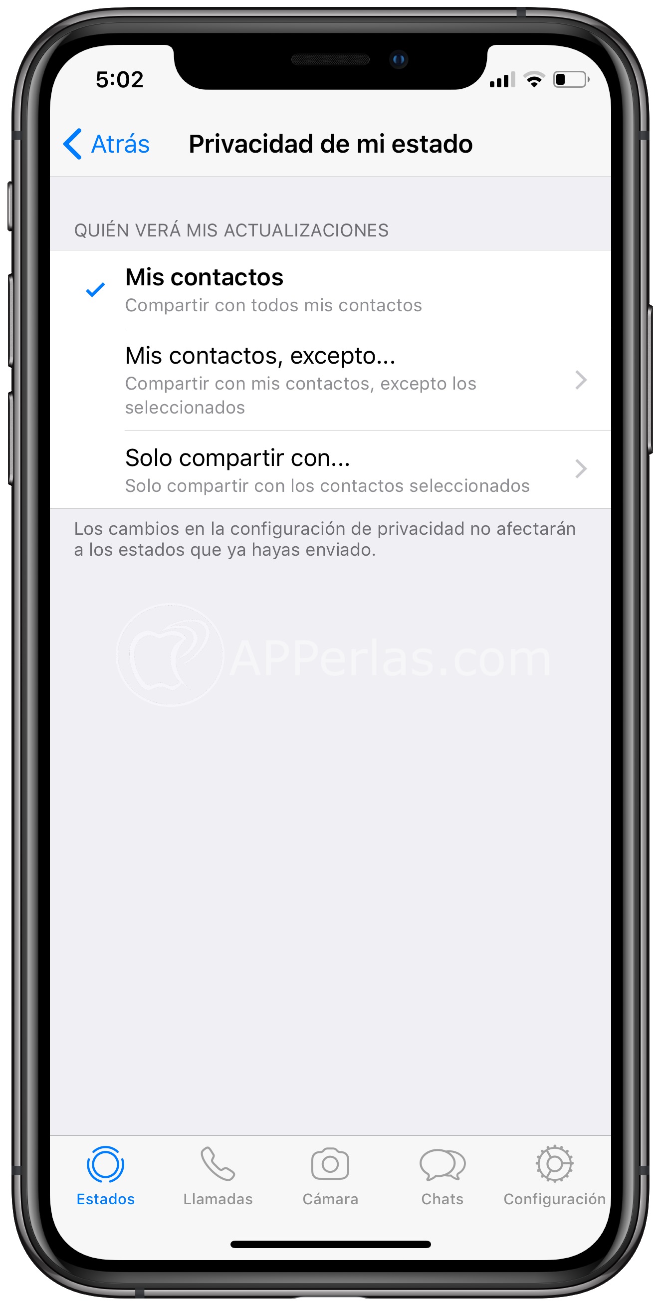 Excluye a quien no quieras que vea tus estados Excluye a quien no quieras que vea tus estados