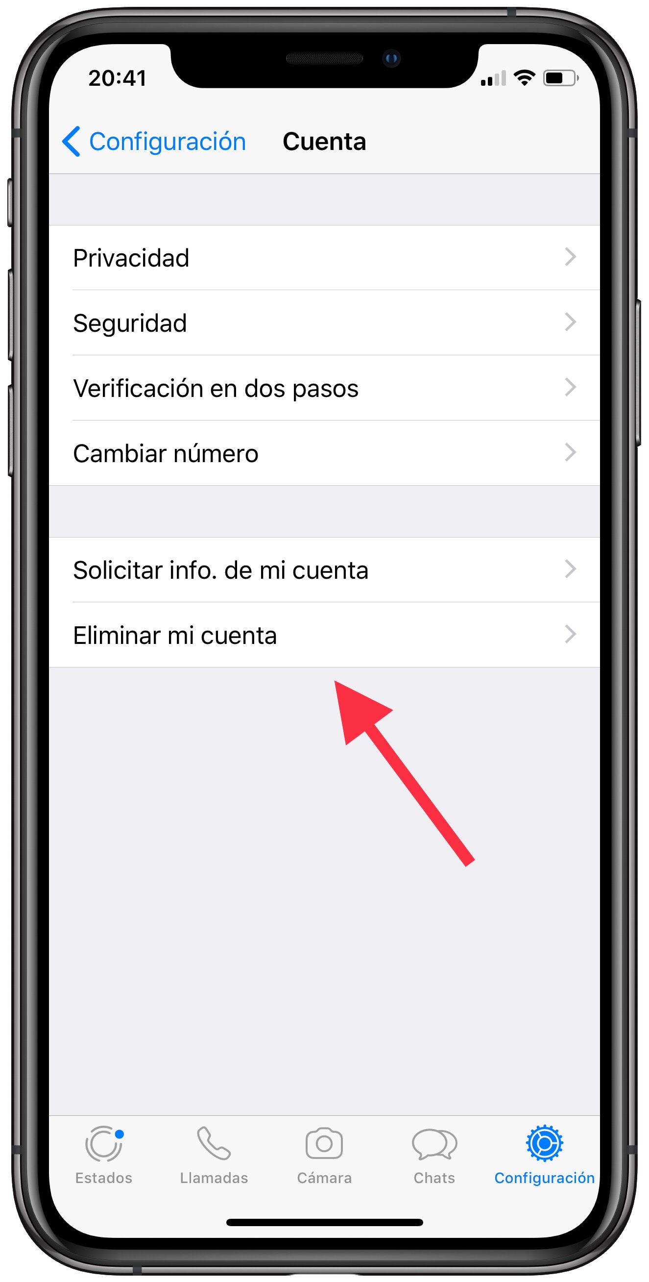 eliminar borrar una cuenta de WhatsApp 2