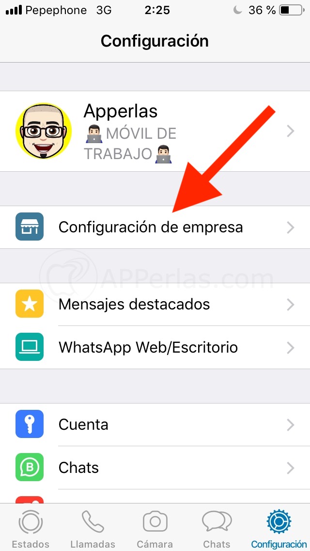 Opción de WhatsApp Business Opción de WhatsApp Business