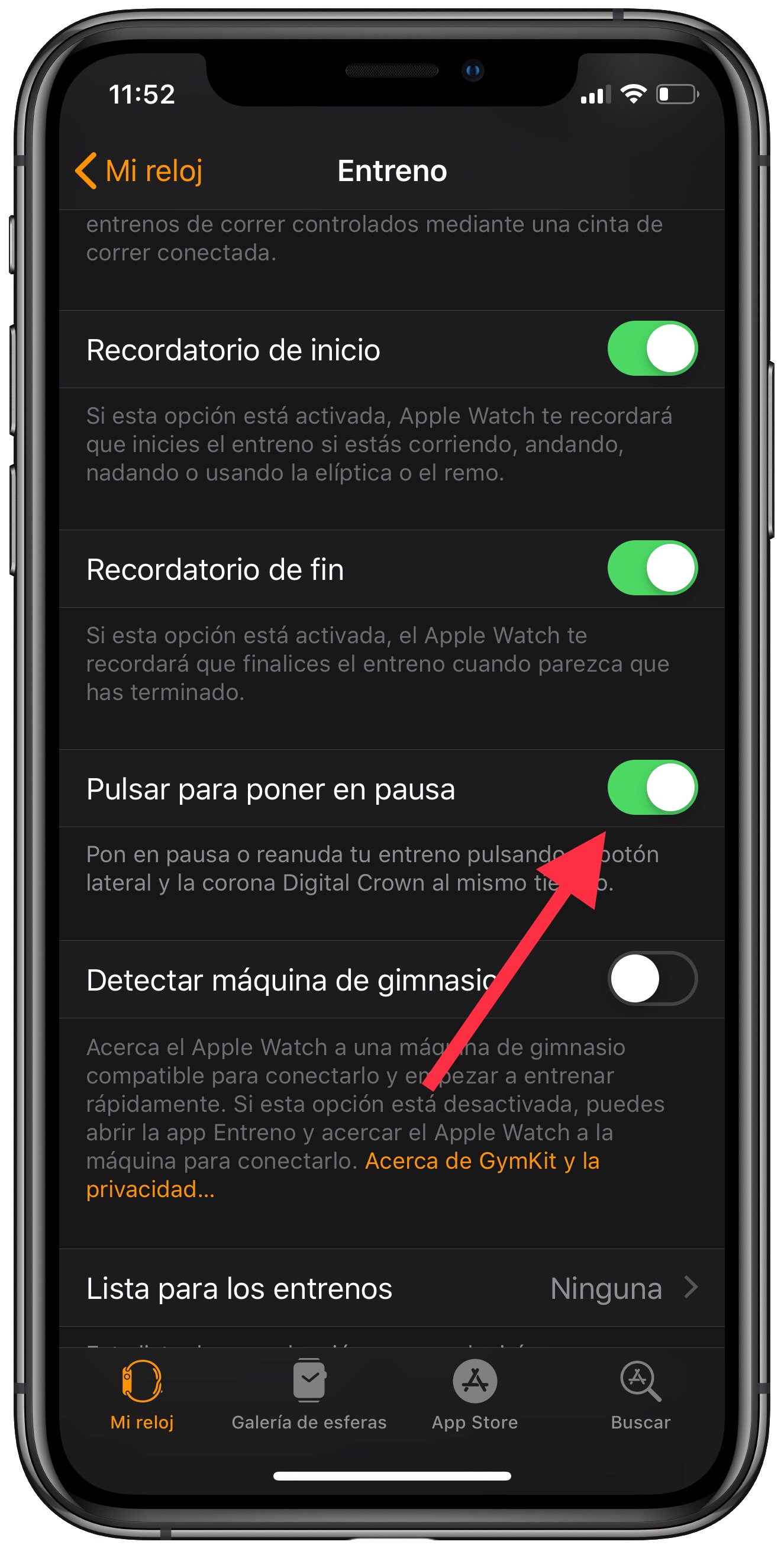 activar pausar un entreno en el Apple Watch 2