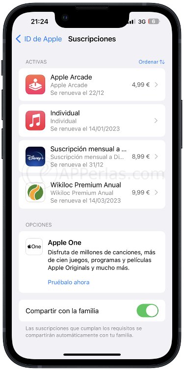 Suscripciones activas en el iPhone
