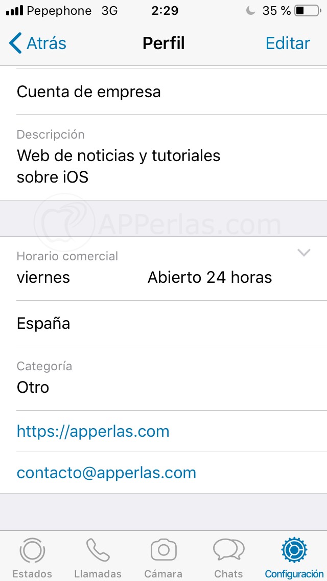 Perfil de empresa en WhatsApp Perfil de empresa en WhatsApp