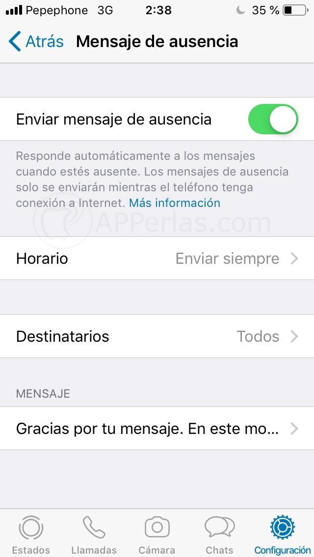 Configura el mensaje de ausencia Configura el mensaje de ausencia