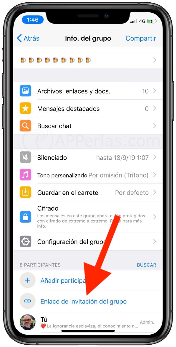Opción para enviar enlace de grupo Opción para enviar enlace de grupo
