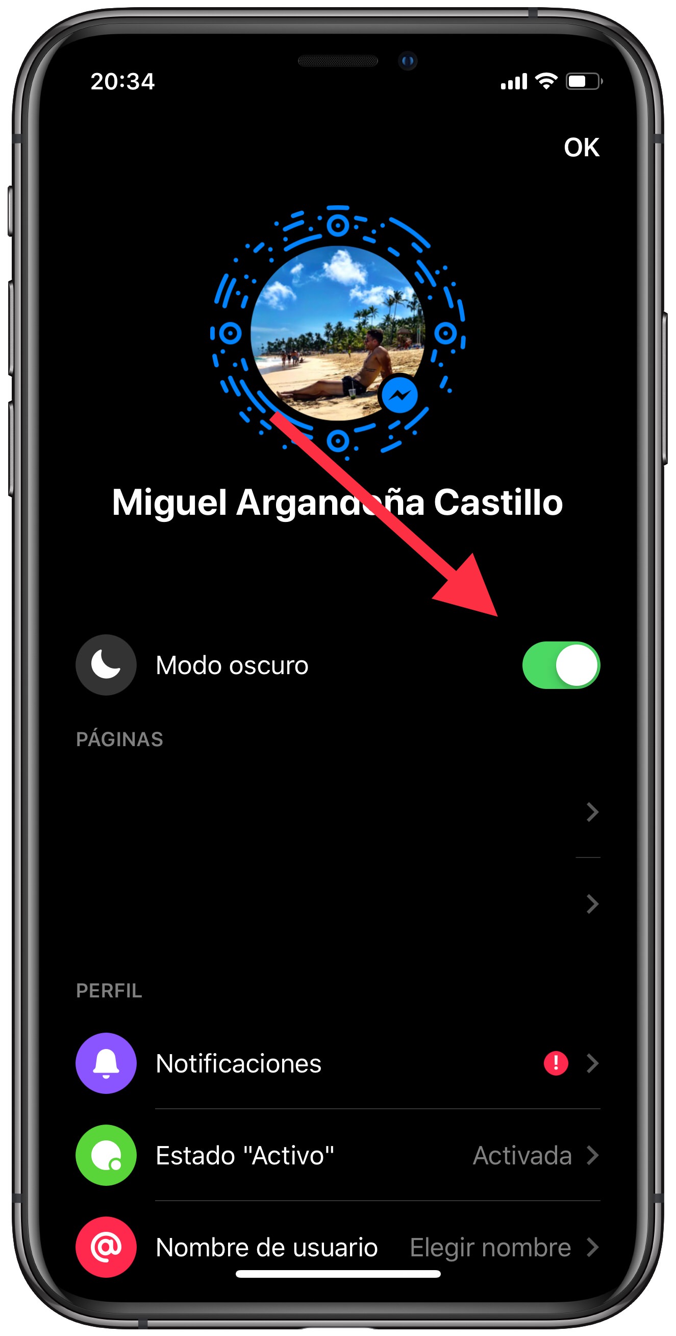 activar modo oscuro en Facebook Messenger 2