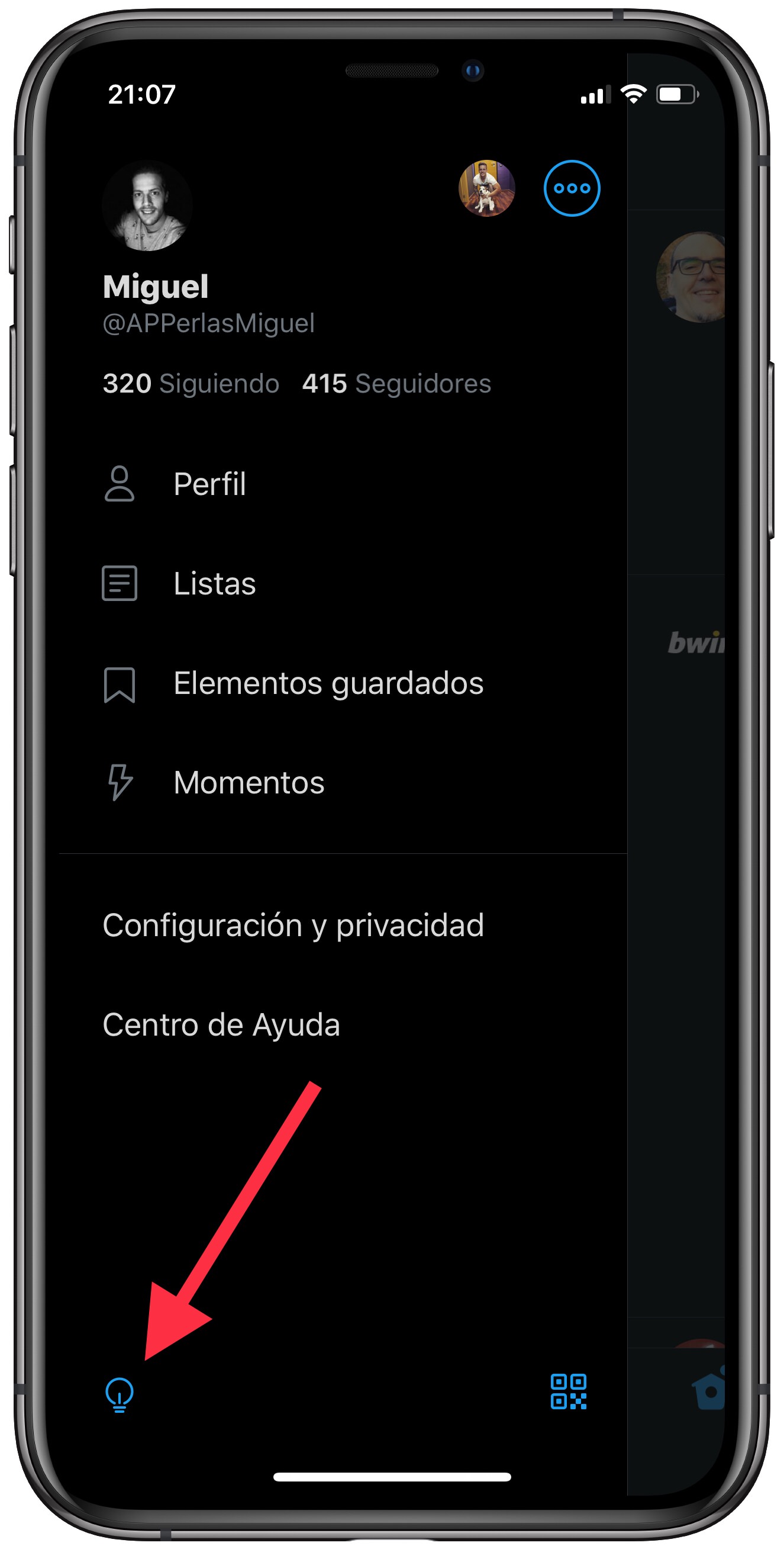 bombilla modo oscuro en Twitter 1
