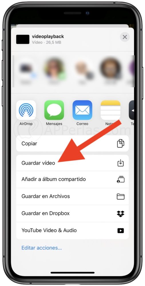 Guarda el vídeo en el carrete del iPhone