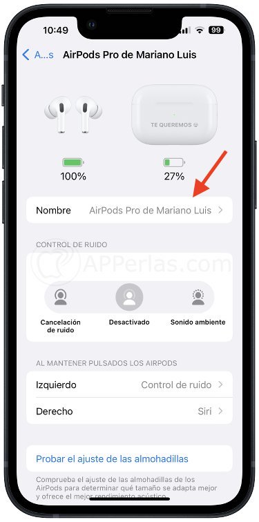 Cambiar nombre de los Airpods en iPhone