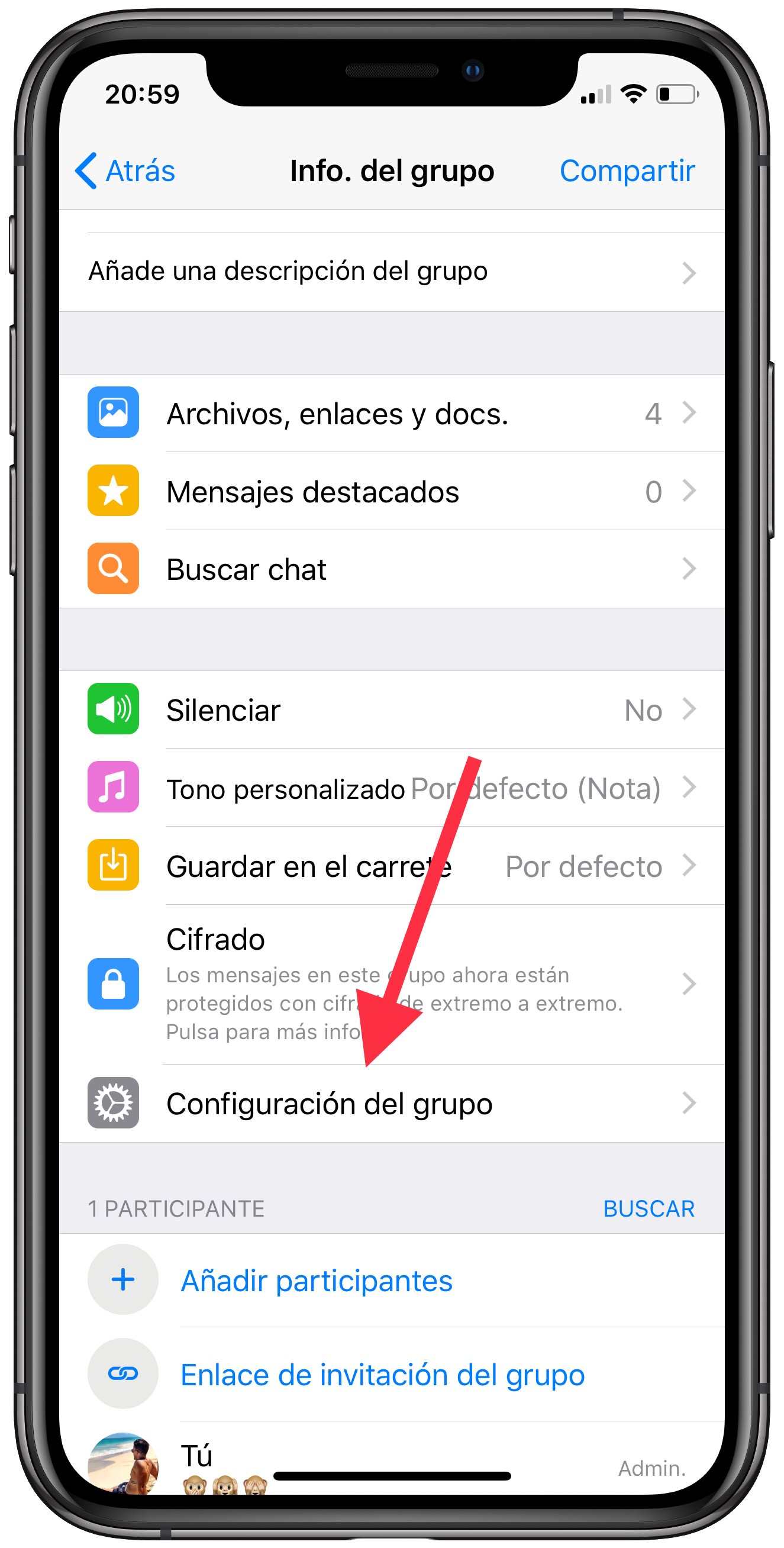 configuración administradores en un grupo 1