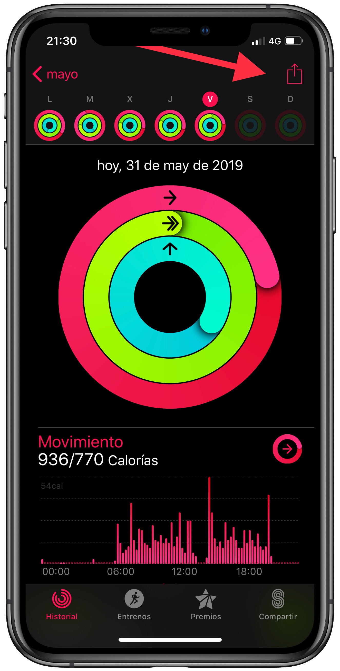 flecha actividad del Apple Watch 1
